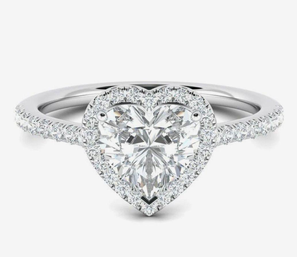 Heart Solitaire Halo Ring