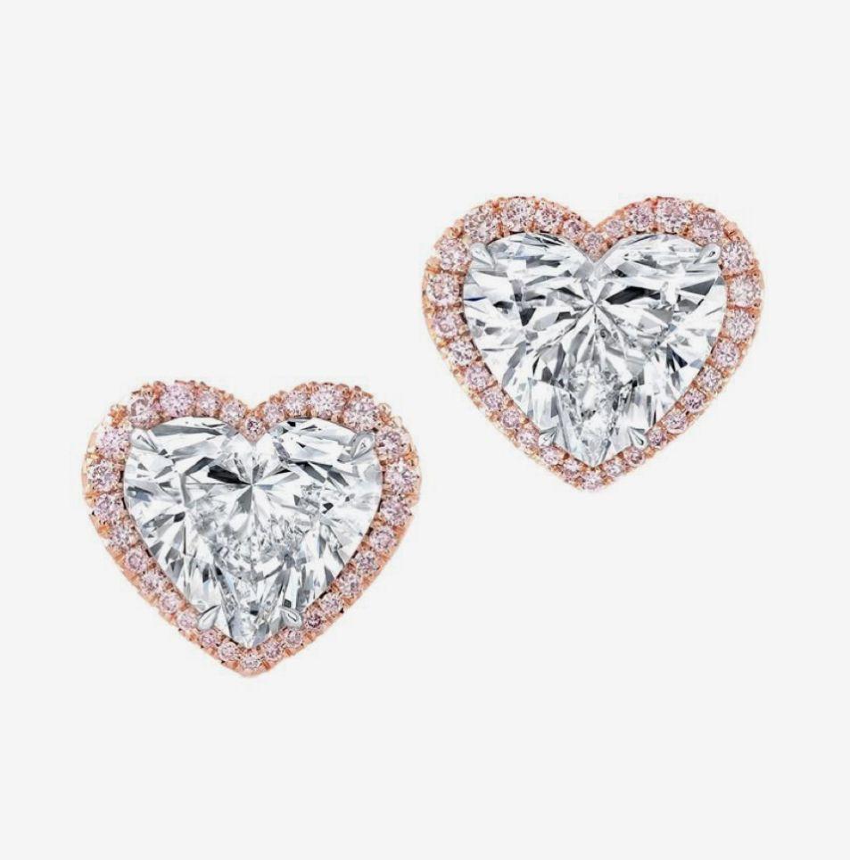 Heart Solitaire Pink Saphire Halo Studs