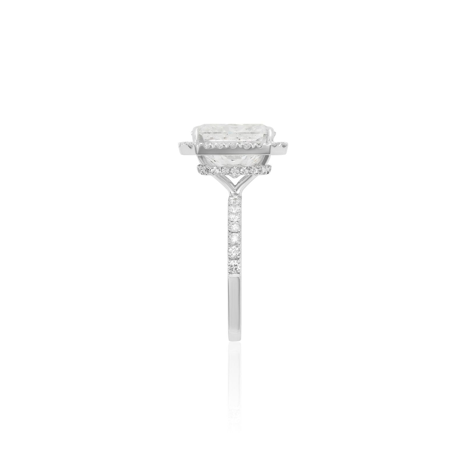 Longish Radiant Ring with Halo and pave band